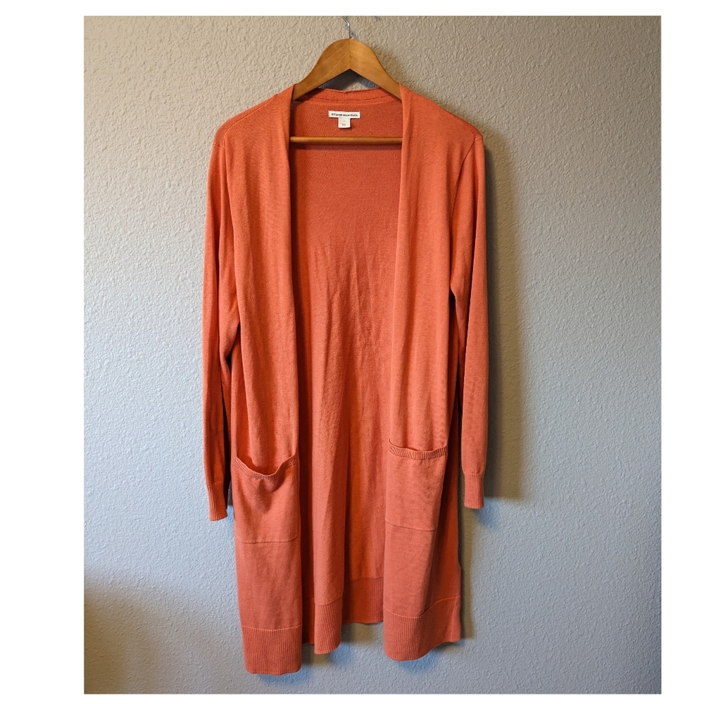 Peach Cardigan Sweater Long Sleeves Open Front W/Pockets Sz. L - Picture 9 of 10